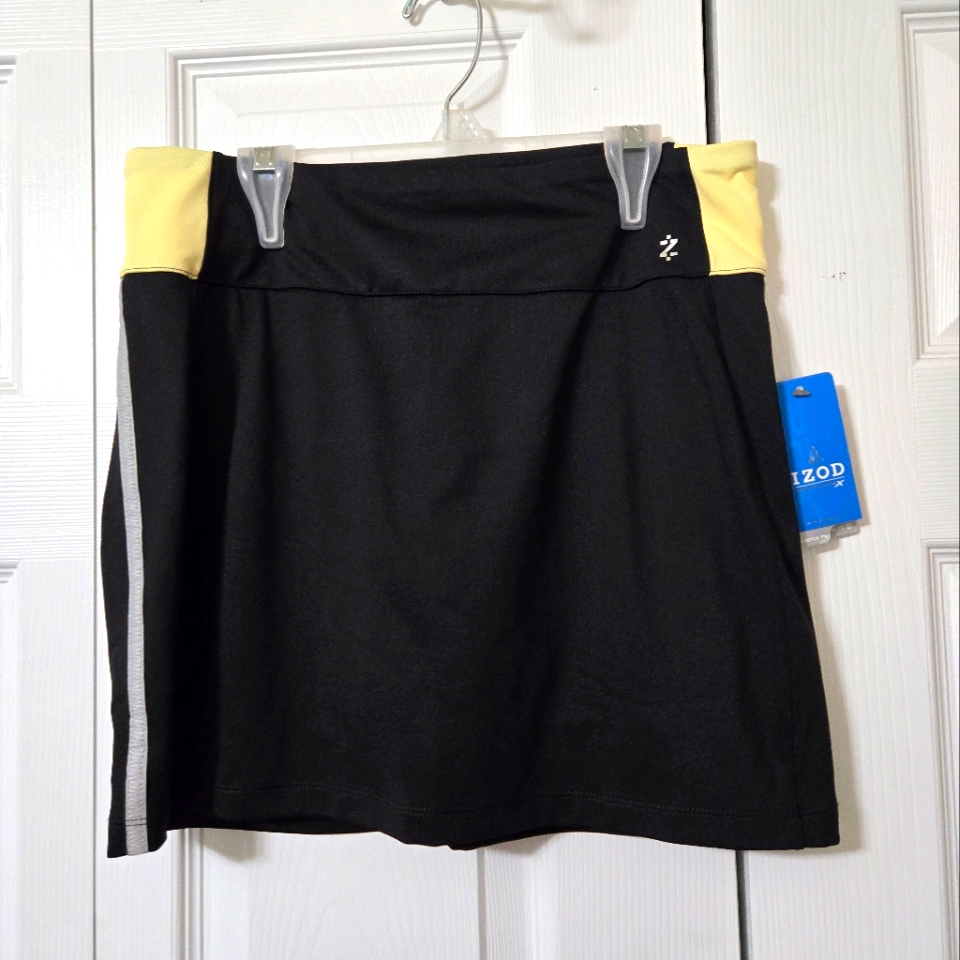 Izod Performx Cool Fx Black Skirt/Skort, Size Xs, Yellow Details On Hips, Nwt